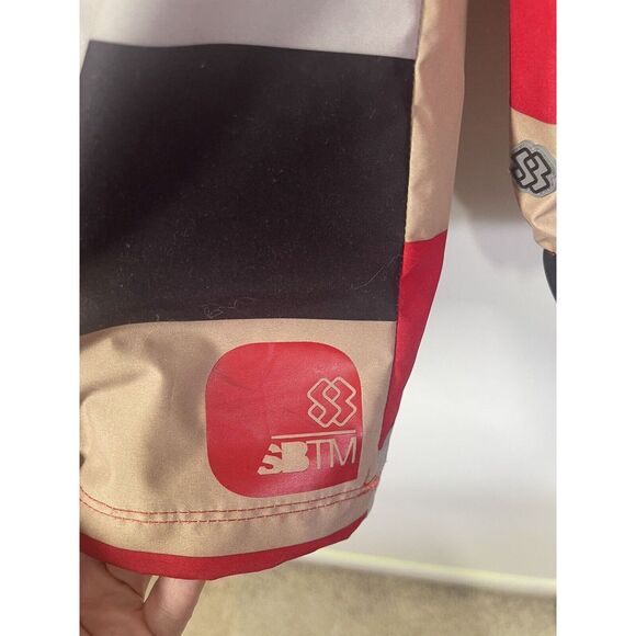 Special Blend Mens Snowboard Jacket Size Small Red Black Tan Color block Pockets - Picture 13 of 16